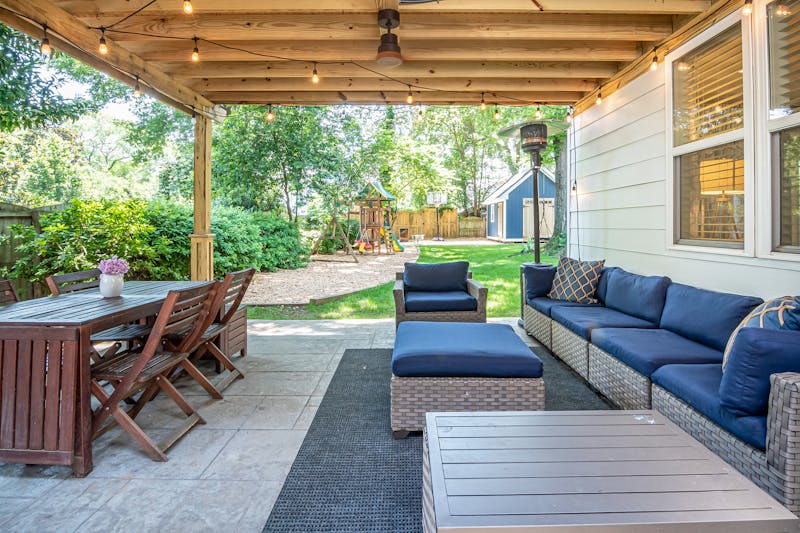 Cozy backyard patio with seating in Ontario