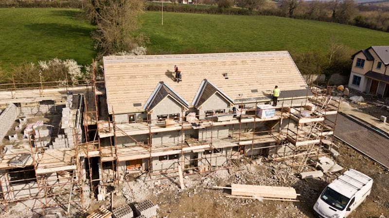 Aerial view of house under construction